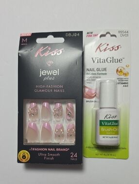 Kiss Jewel Plus Pink High Fashion Glamour Rhinestone Nails & VitaGlue